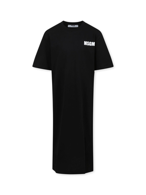 MSGM Kids black logo dress for girls with back print