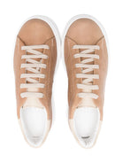 Sneakers per bambino Colorichiari beige scuro in pelle con rinforzo sul tallone a contrasto con logo MJ958165 4869 2422 COLORICHIARI 