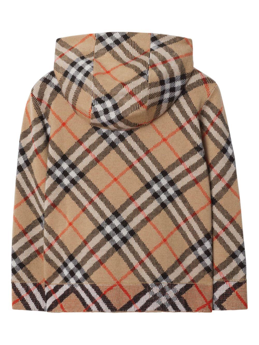 Felpa per bambino Burberry Kids marrone con cappuccio e motivo a quadri 8104314 B9368 BURBERRY KIDS 
