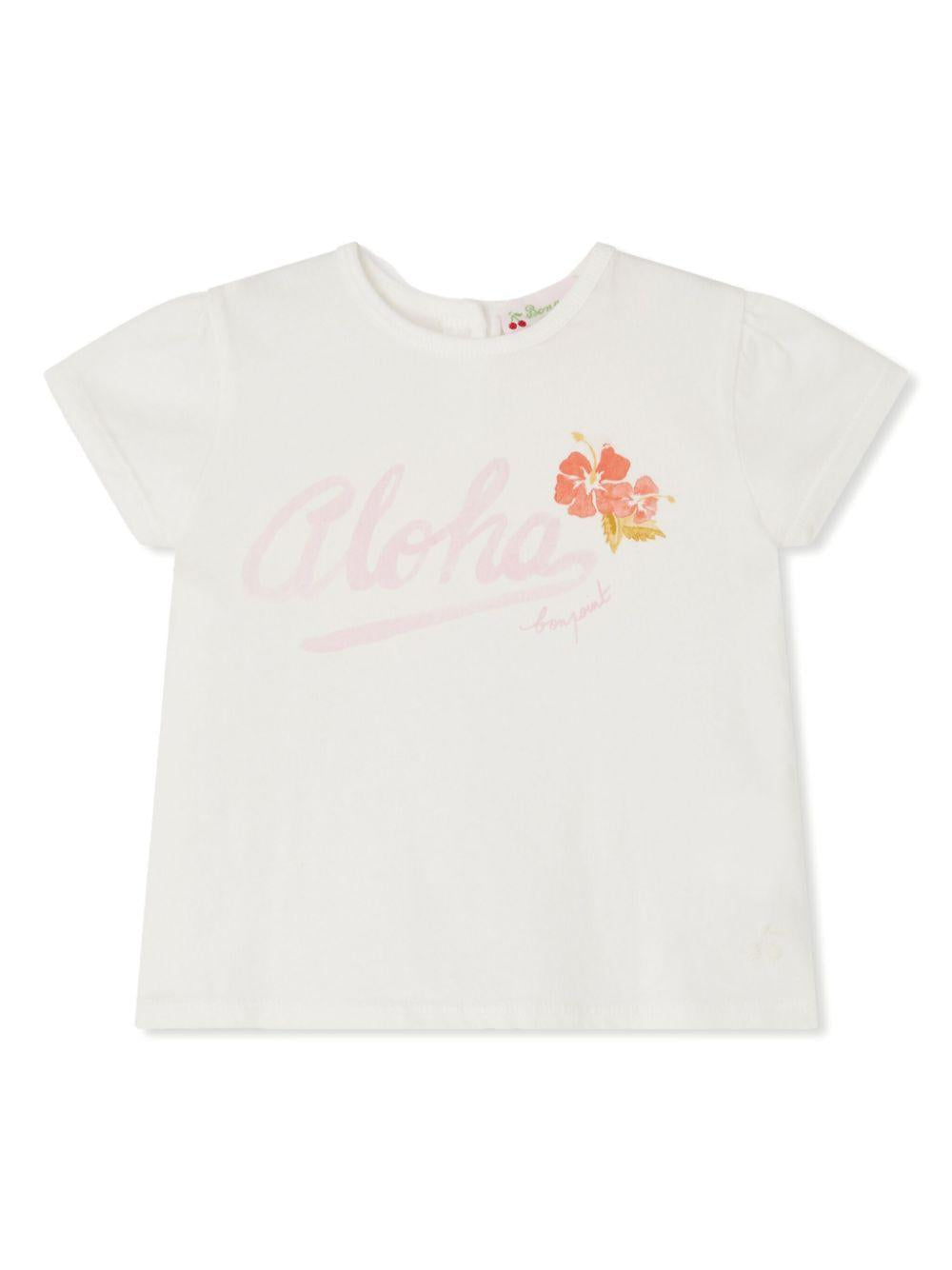 T-shirt per neonata Bonpoint Cira bianco con stampa con testo C05XTSK00002 102 BONPOINT 