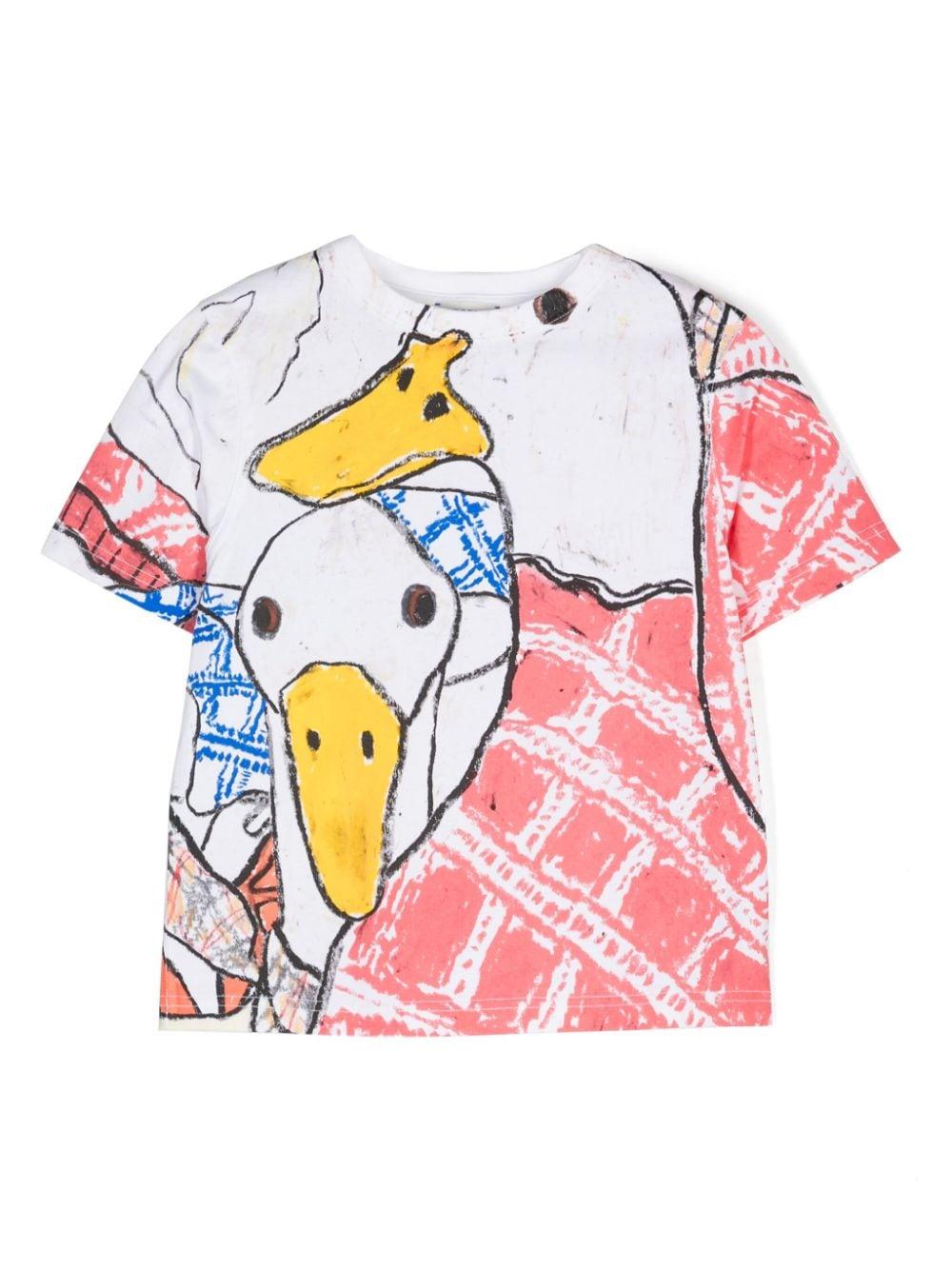 T shirt per bambino Burberry Kids con stampa oche a trama classica rosa 8096103 A1464 BURBERRY KIDS 