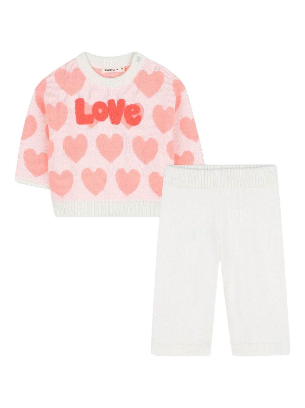 Set maglione e pantaloni per neonata Billieblush rosa con motivo a cuori U21256 121 BILLIEBLUSH 