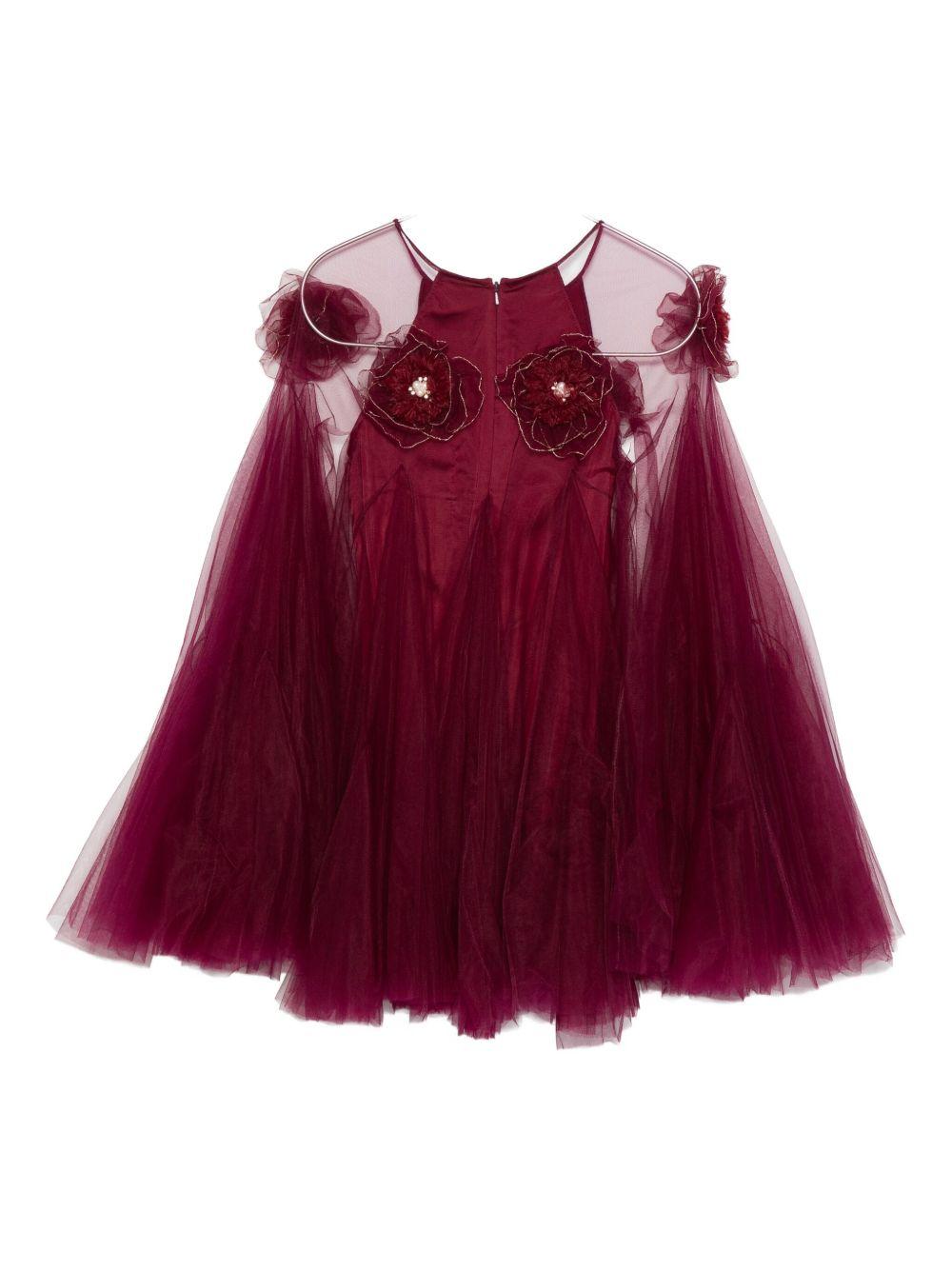 Abito per bambina Maison Ava rosso con applicazioni floreali MA FW25 GC50 MAROON MAISON AVA 