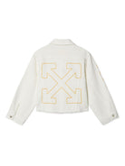 Giacca denim per bambina Off-White Kids Bookish Diag bianco con stampa sulle maniche OGYE002S25DEN001 0118 OFF WHITE KIDS 