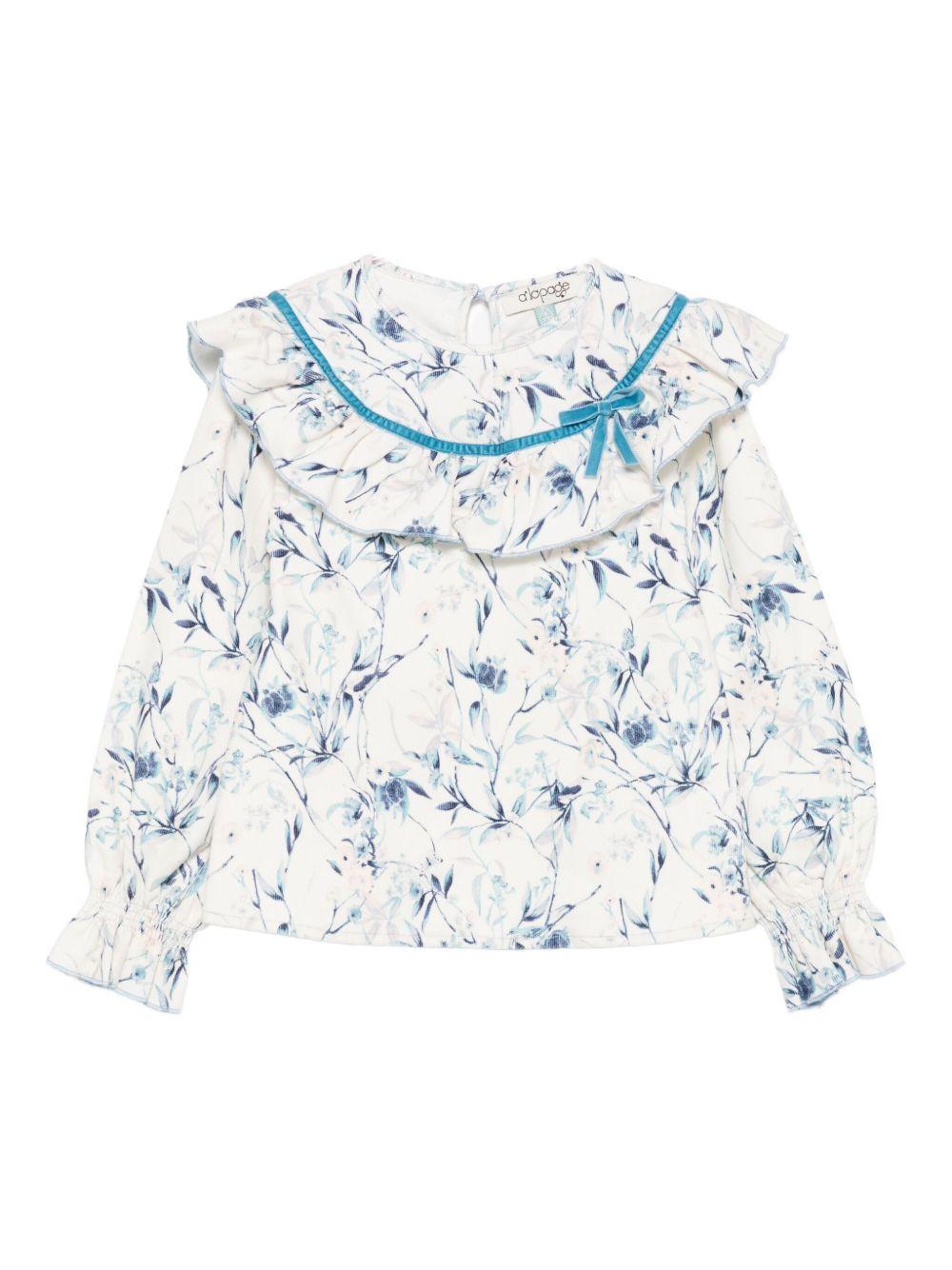 Camicia per bambina A'lapage bianca con decorazioni floreali azzurre AL27B NAVY A'LAPAGE 