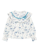 Camicia per bambina A'lapage bianca con decorazioni floreali azzurre AL27B NAVY A'LAPAGE 