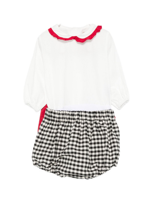 La Stupenderia multicoloured t-shirt and shorts set for newborns with red bow detail