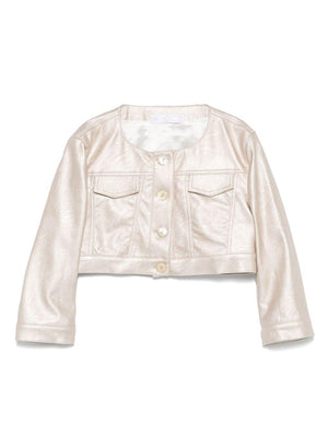 Colorichiari beige crop jacket for girls without collar