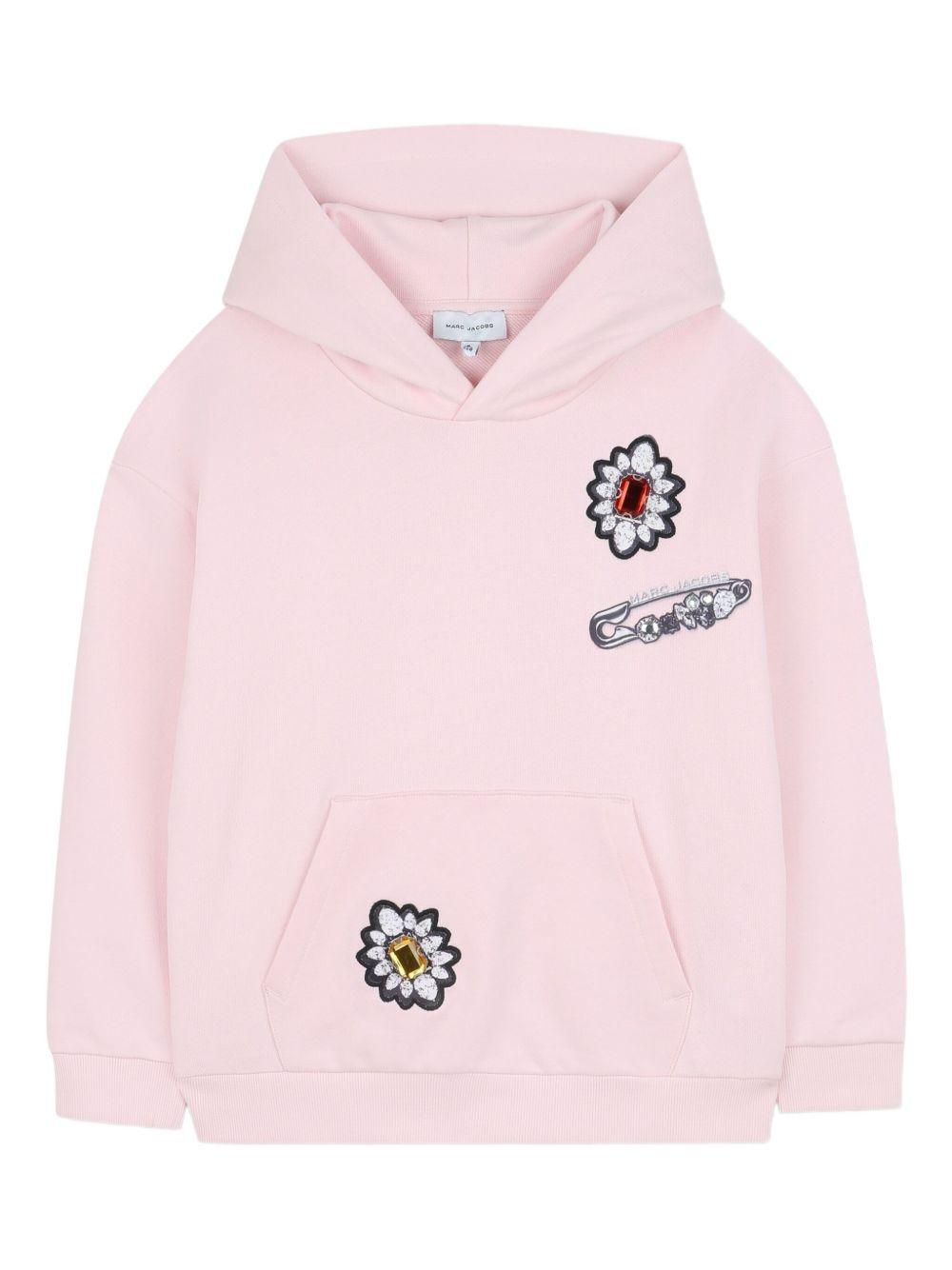 Felpa per bambina Marc Jabos Kids rosa con ricamo a fiori e cappuccio W60578 475 THE MARC JACOBS KIDS 