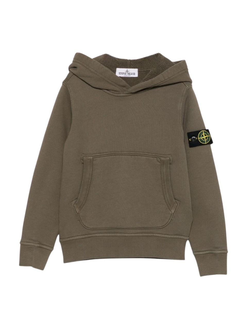 Felpa per bambino Stone Island Junior verde con cappuccio e toppa con logo K2S166100017S0045 V0154 STONE ISLAND JUNIOR 