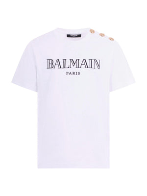Balmain Kids white T-shirt with gold buttons