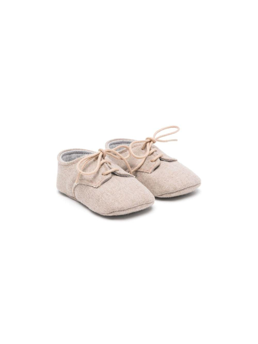 Scarpe primi passi stringate per neonato Il Gufo marrone con soletta con logo A24SS100W0003 119 IL GUFO 