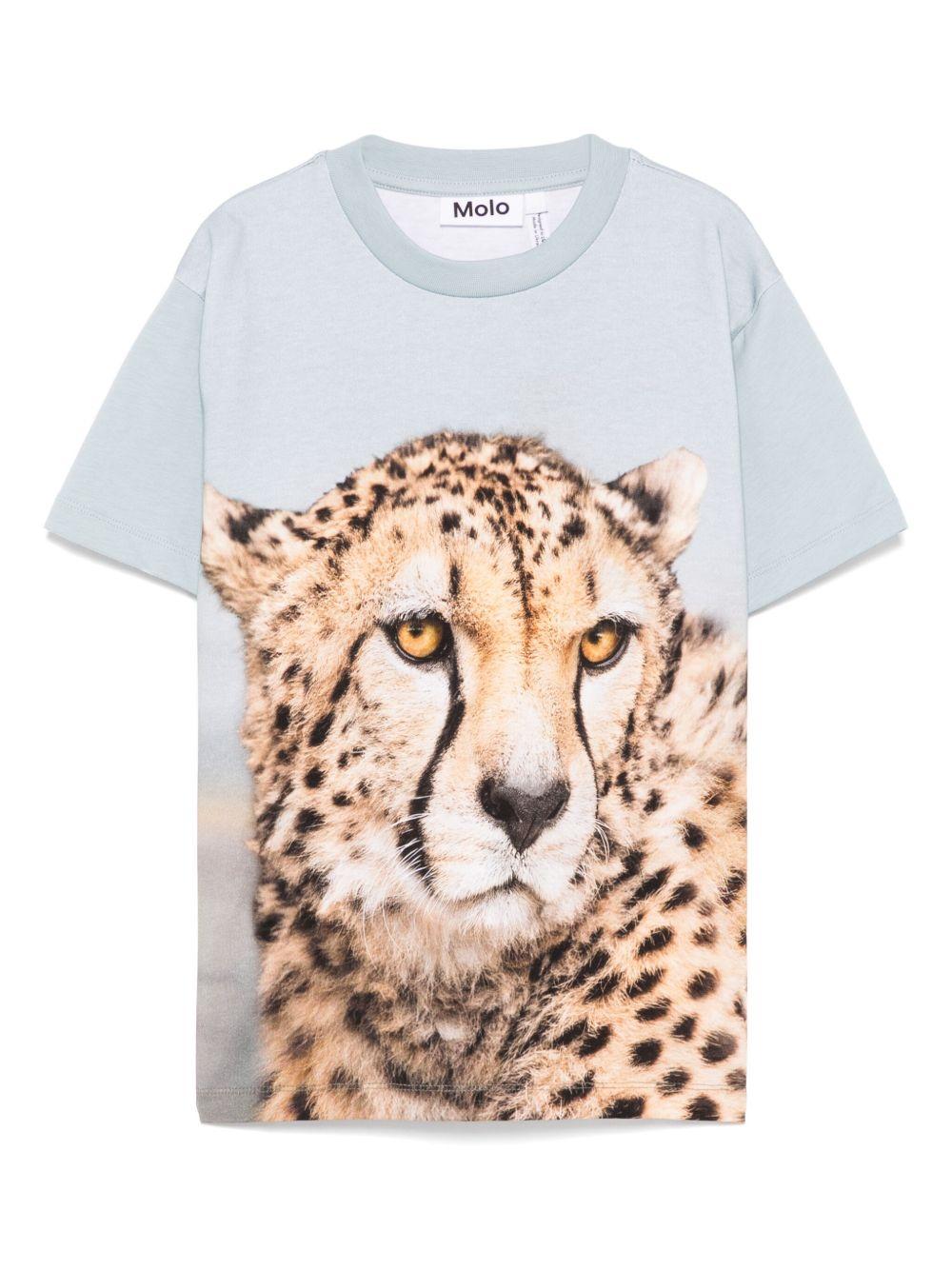 T-shirt per bambino Molo Rubin azzurro con stampa ghepardo 1S25A207 3820 MOLO 