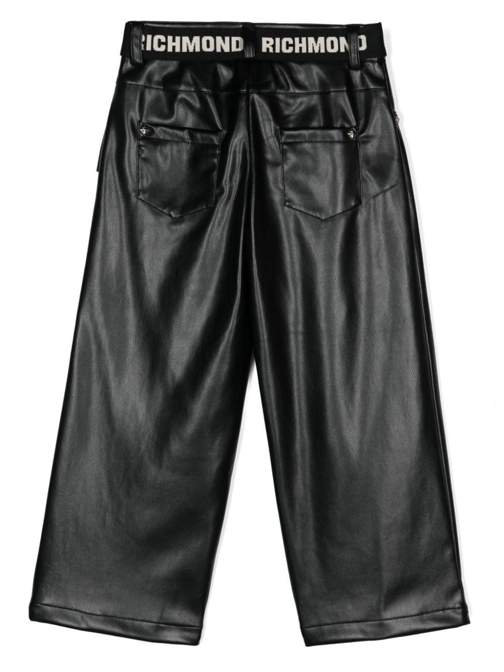 Pantaloni con placca logo per bambina John Richmond Junior nero con passanti RGA24021PA BLACK JOHN RICHMOND JUNIOR 