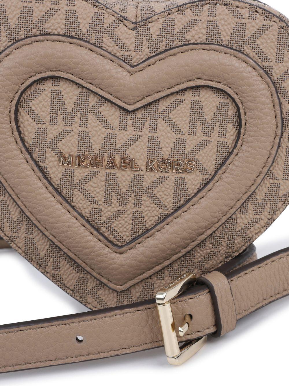 Borsa a spalla per bambina Michael Kors Kids beige a forma di cuore con monogramma R30646 215 MICHAEL KORS KIDS 