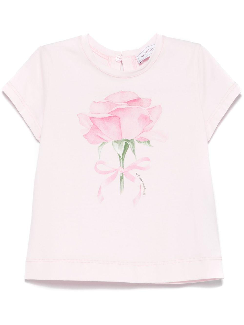 T-shirt per neonata Monnalisa rosa con stampa con rose sul davanti 39E602 5015 0090 MONNALISA 