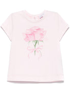 T-shirt per neonata Monnalisa rosa con stampa con rose sul davanti 39E602 5015 0090 MONNALISA 
