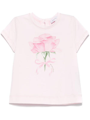 Monnalisa pink baby girl T-shirt with rose print on the front