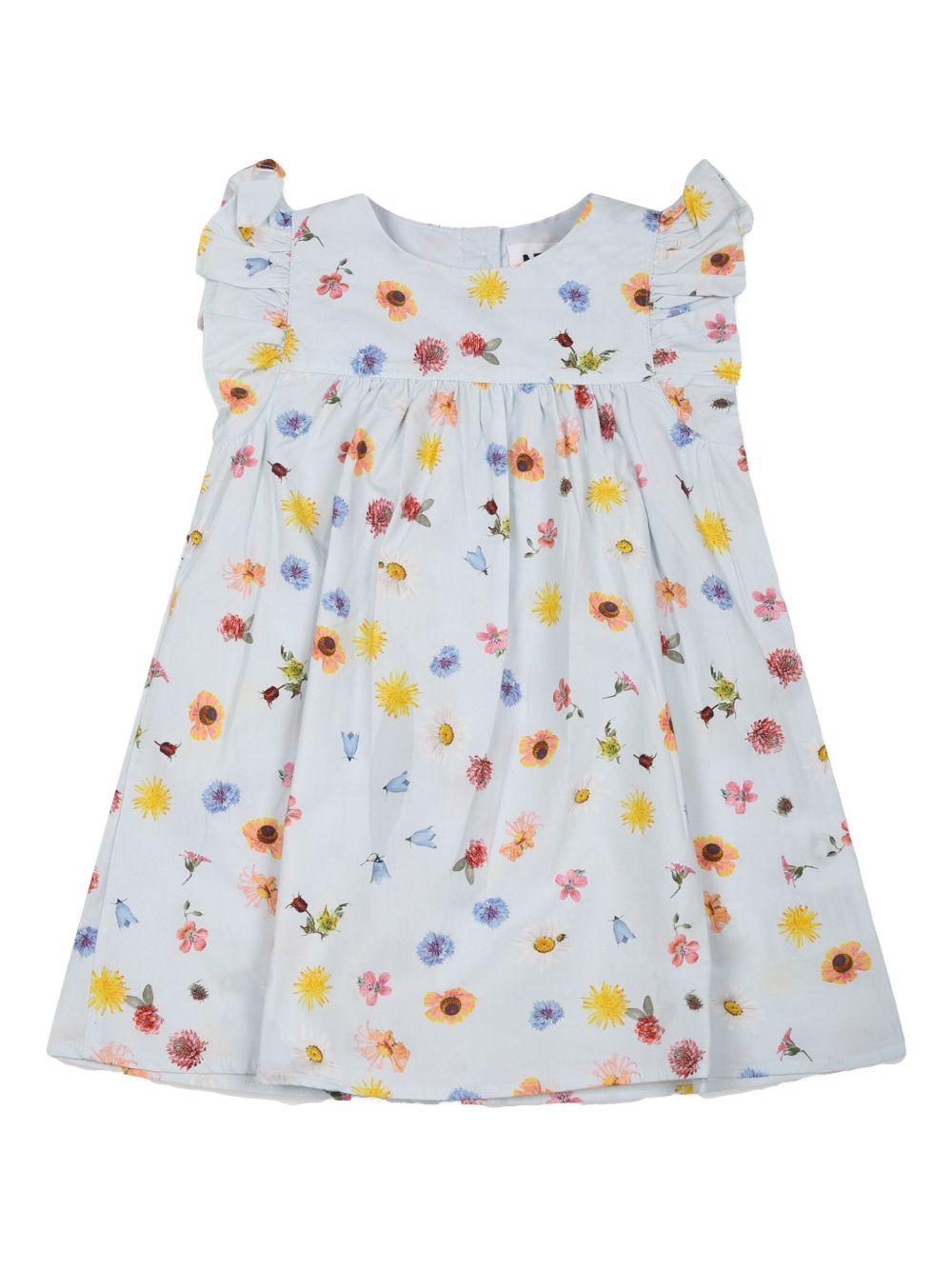 Abito con stampa a fiori per neonata Molo azzurro con dettagli con ruches 4S25E112 9280 MOLO 