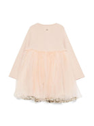 Abito per bambina Douuod Kids beige in tulle con dettagli con ruches e paillettes DV1A00 Z2454 185 DOUUOD 