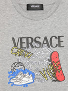 T-shirt per bambino Versace Kids grigio con stampa Medusa 10185601A13244 2EG40 VERSACE KIDS 
