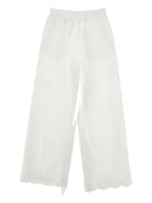 Pantaloni per bambina Monnalisa bianchi con ricamo a fiori 17G400 7014 0001 MONNALISA 