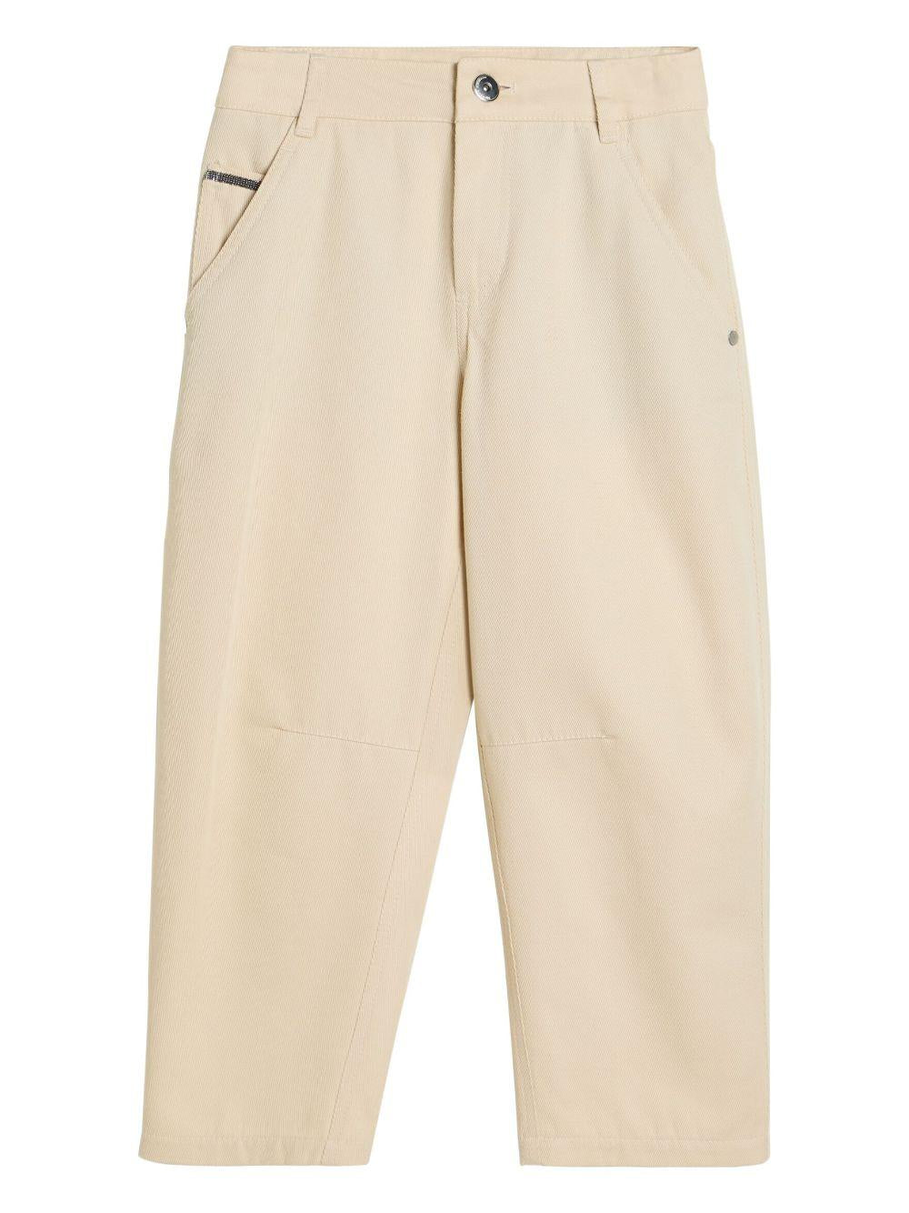 Pantaloni per bambino Brunello Cucinelli Kids beige con dettaglio a catena Monili BB113P217 C7992 BRUNELLO CUCINELLI KIDS 