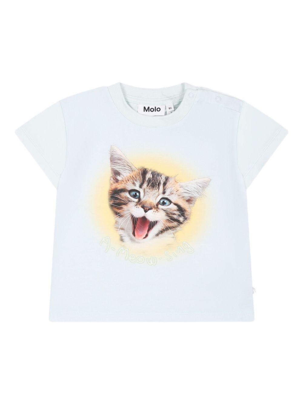 T-shirt per neonato Molo bianco con stampa gatto 6S25A204 3914 MOLO 