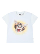 T-shirt per neonato Molo bianco con stampa gatto 6S25A204 3914 MOLO 