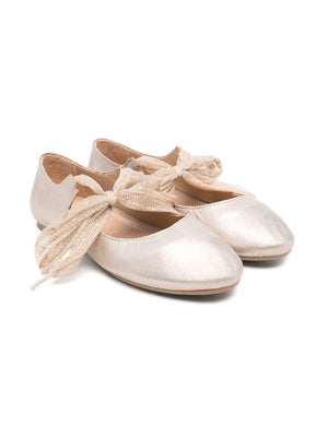 Eli1957 Angelito Plumeti pink ballet flats for girls with front bow fastening