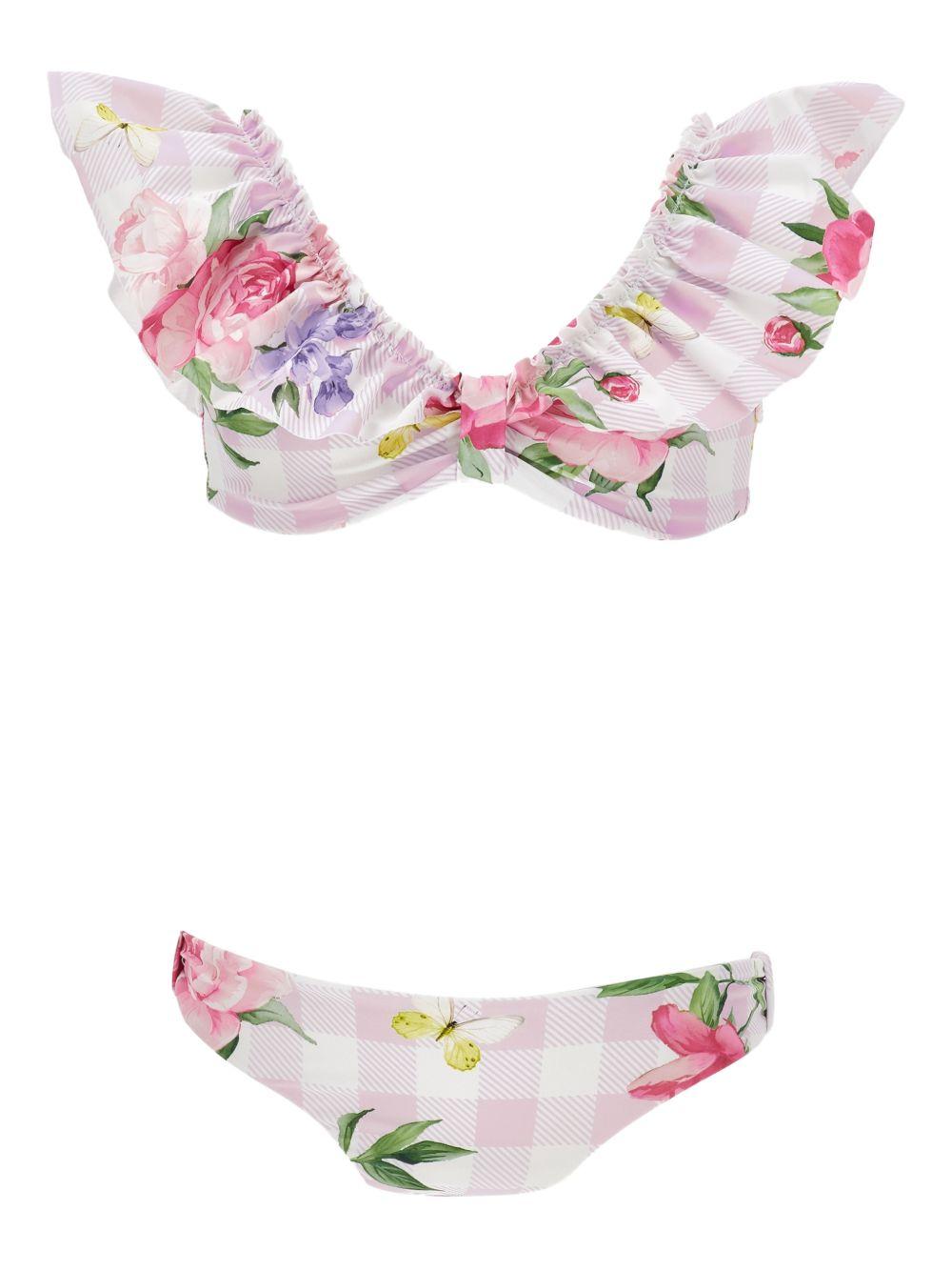 Bikini a fiori per bambina Monnalisa rosa con ruches 19G002 7052 0090 MONNALISA 