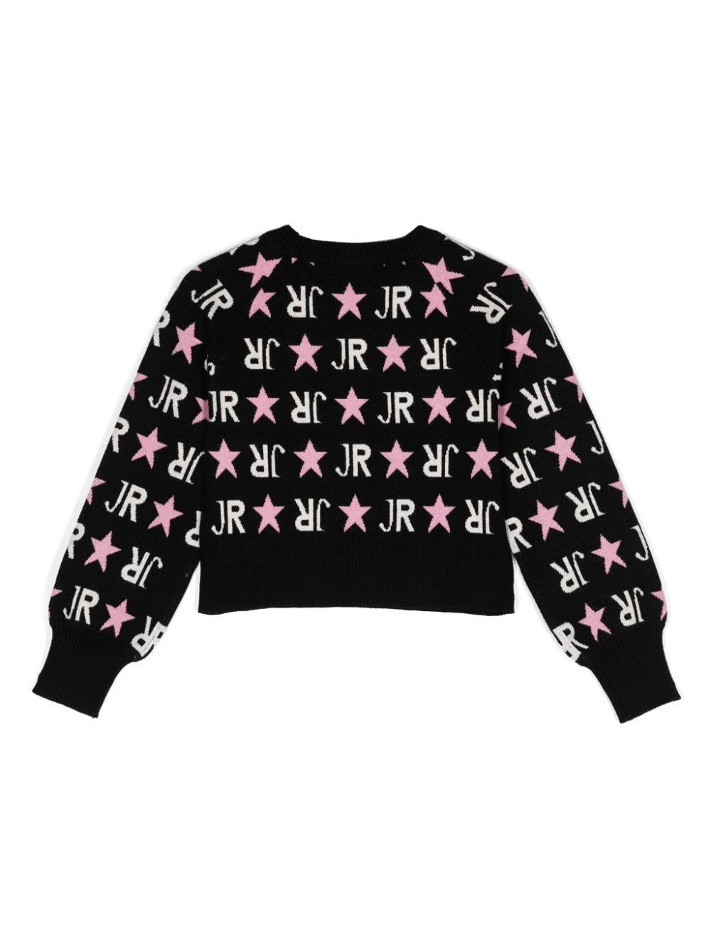 Maglione con logo a intarsi per bambina John Richmond Junior nero con girocollo RGA24003MA STAR L.BLK/O-WHT/PNK JOHN RICHMOND JUNIOR 