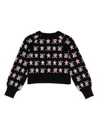 Maglione con logo a intarsi per bambina John Richmond Junior nero con girocollo RGA24003MA STAR L.BLK/O-WHT/PNK JOHN RICHMOND JUNIOR 