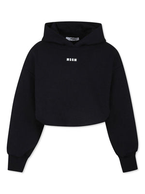 MSGM Kids black jersey-weave hoodie for girls