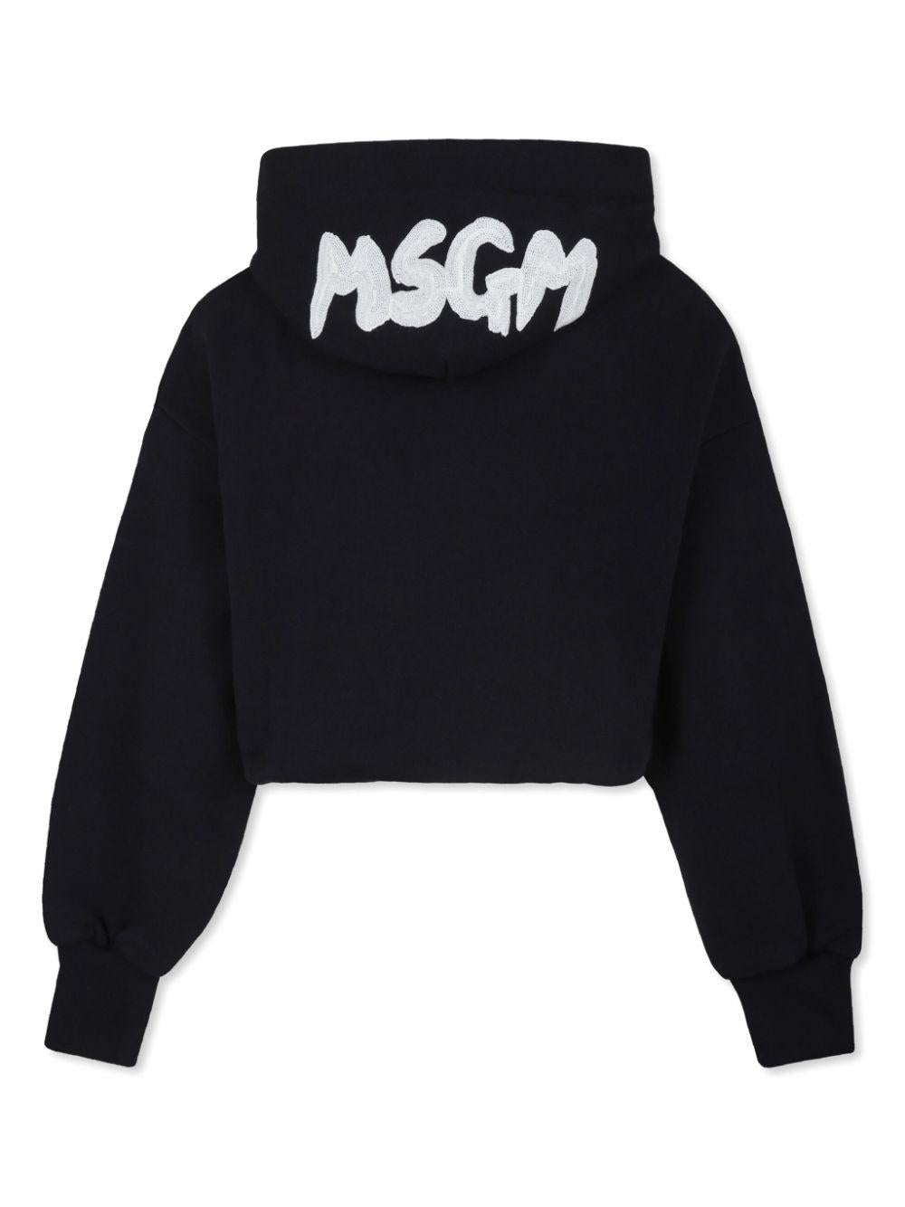Felpa con cappuccio per bambina MSGM Kids nero con trama jersey F4MSJGHS140 110 MSGM KIDS 