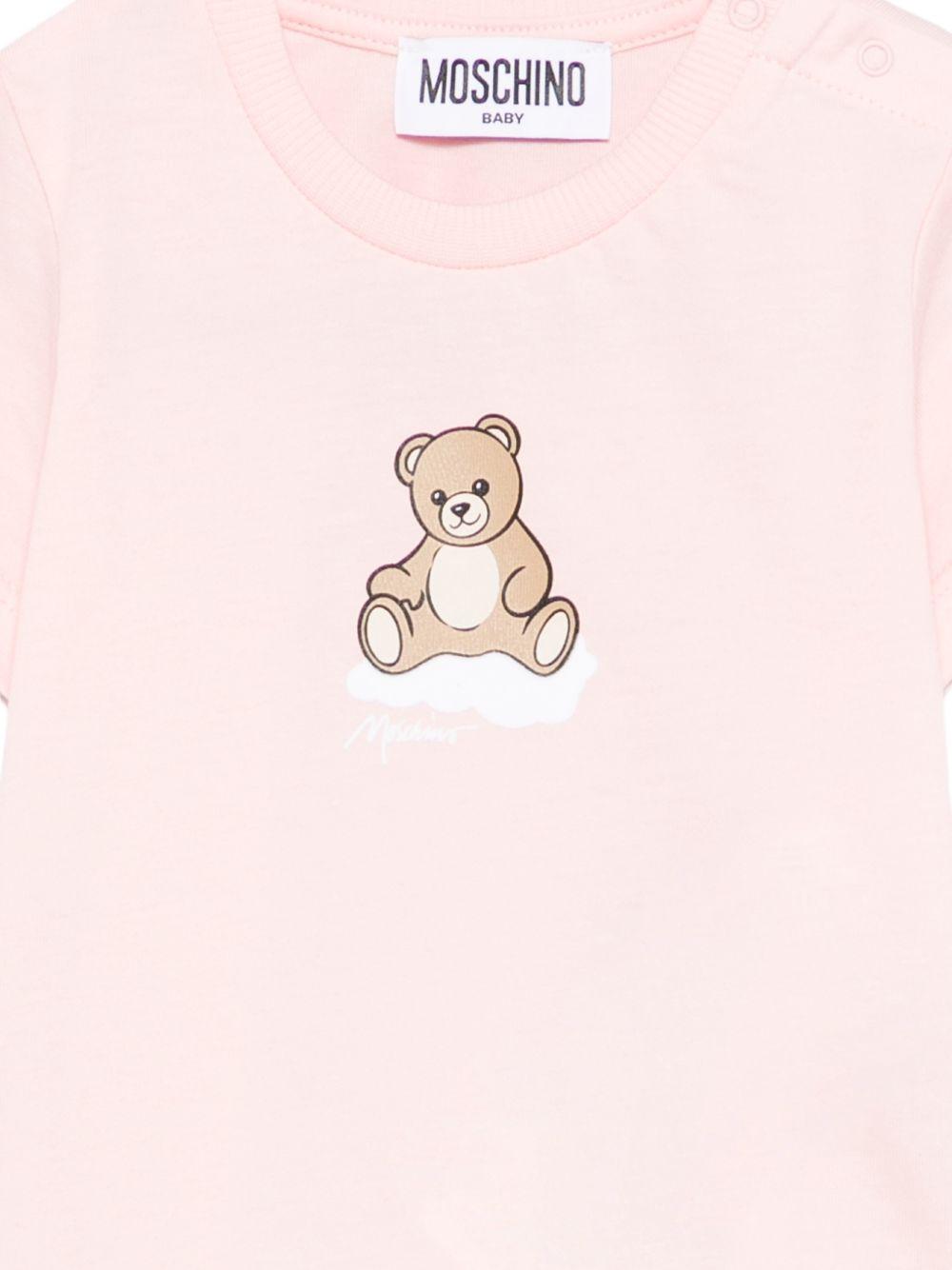 T-shirt per neonata Moschino Kids rosa con stampa Teddy Bear su nuvola MUM04QLAA24 50209 MOSCHINO KIDS 