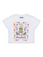 T-shirt con ricamo per neonata Moschino Kids bianco con girocollo MMM047LAA23 10101 MOSCHINO KIDS 