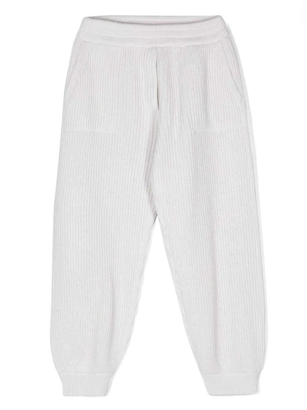 Pantaloni con fili metallici per bambina Brunello Cucinelli Kids beige con stile pull-on BBVM71499 CH353 BRUNELLO CUCINELLI KIDS 