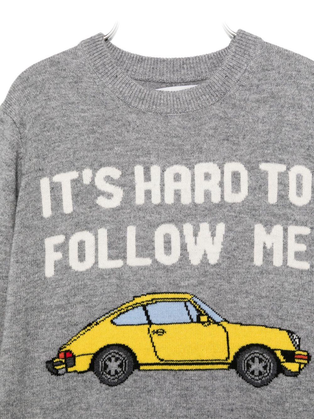 Maglione per bambino MC2 Saint Barth Kids grigio con scritta ricamata sul davanti "It's hard to follow me" DOU0001 02137I MC2 ST. BARTH KIDS 