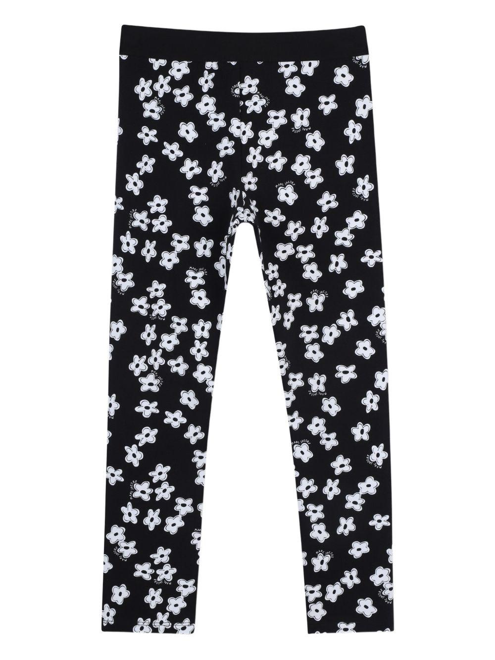Leggins per bambina The Marc Jacobs Kids neri con stampa a fiori all-over W60730 09B THE MARC JACOBS KIDS 