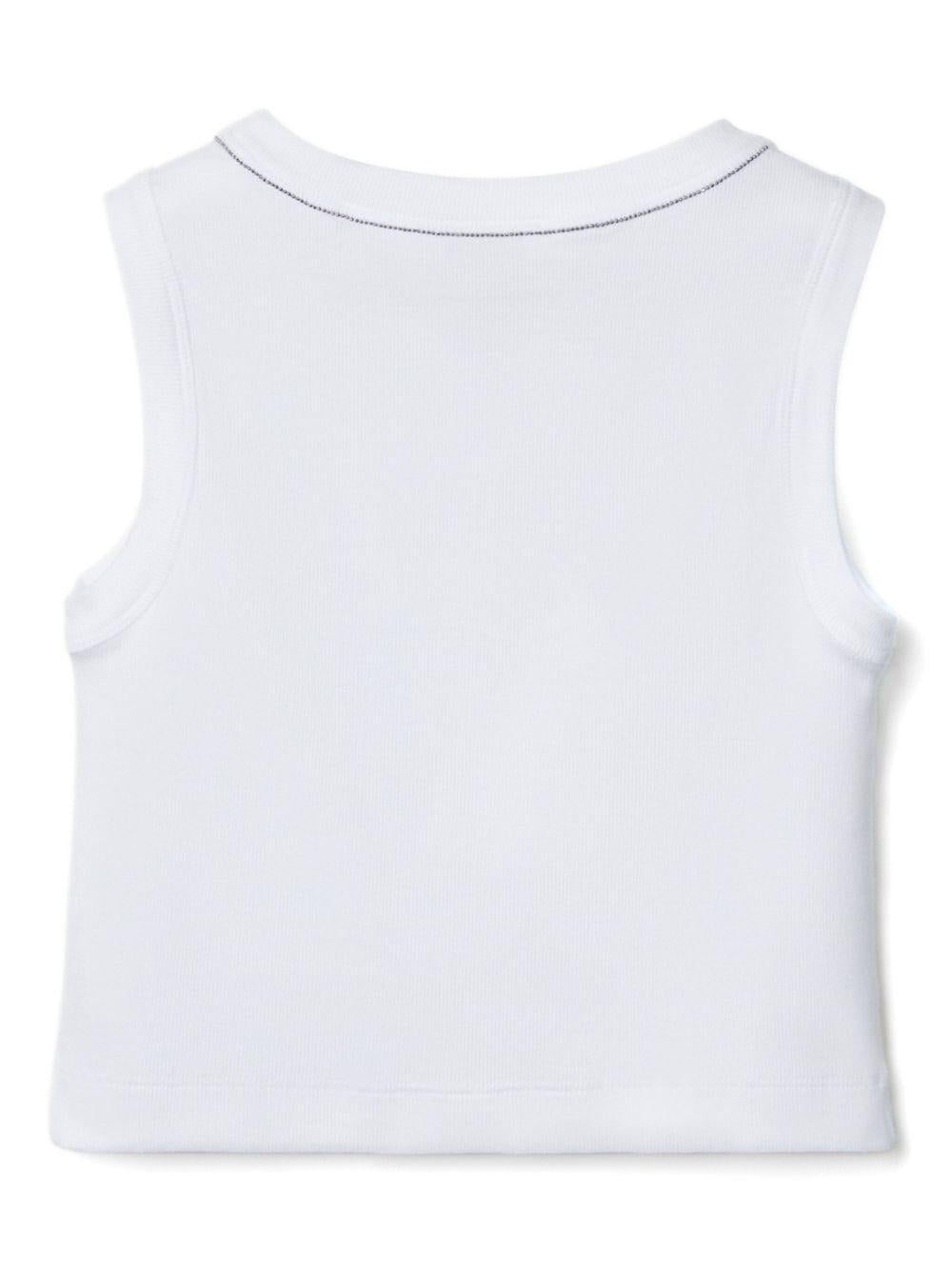 Canotta crop per bambina Brunello Cucinelli Kids bianco con scollo rotondo B0R41T852 C159 BRUNELLO CUCINELLI KIDS 