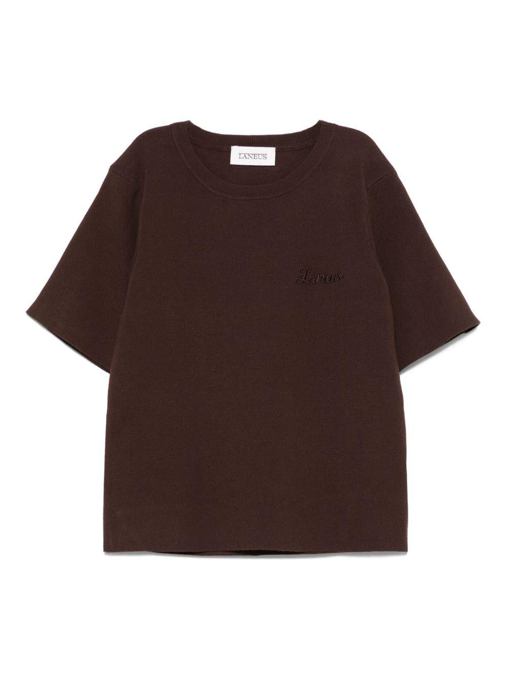 T-shirt per bambina Laneus Kids marrone con logo ricamato F5LKJGKE043 920 LANEUS 