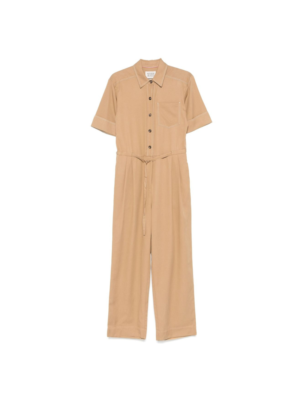 Tuta intera per donna Scotch & Soda marrone in gabardine con tasca applicata sul petto 179590 281 SCOTCH DONNA 
