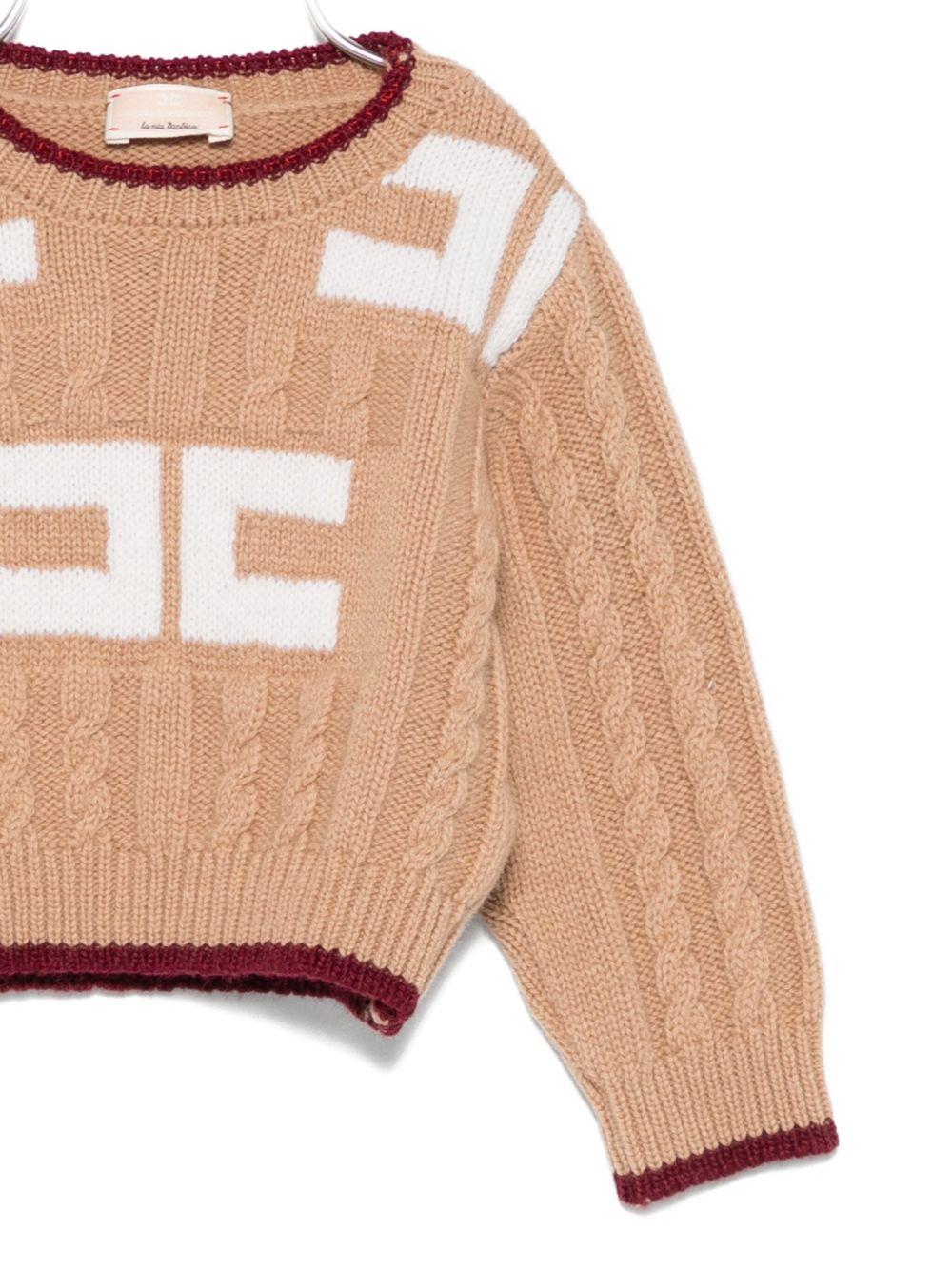 Maglione per neonata Elisabetta Franchi La Mia Bambina beige con logo sul davanti EGMA044CFL230 D765 ElISABETTA FRANCHI 
