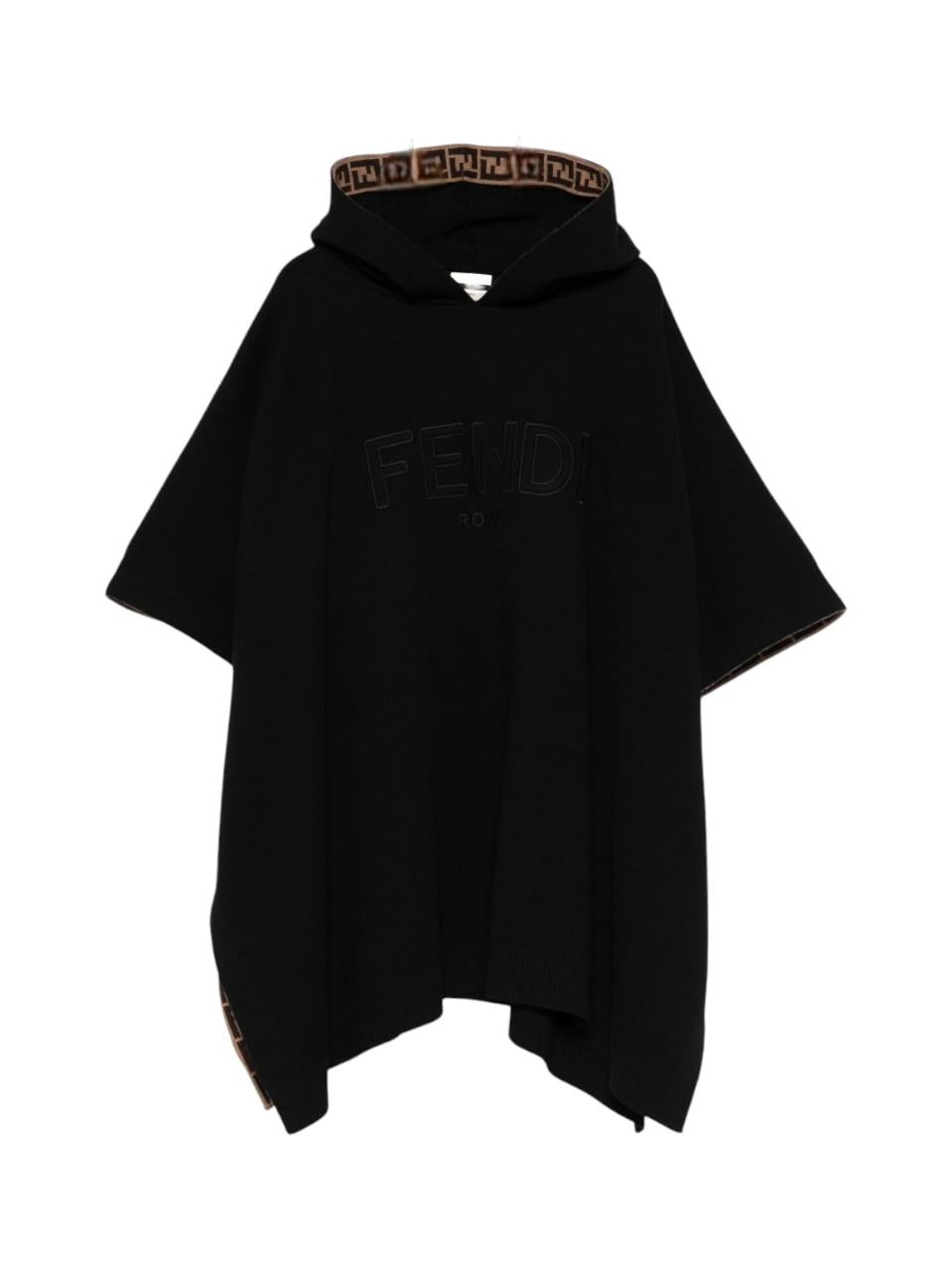 Poncho per bambina Fendi Kids nero con cappuccio con motivo FF JUQ068 AVGC F0QA1 FENDI KIDS 