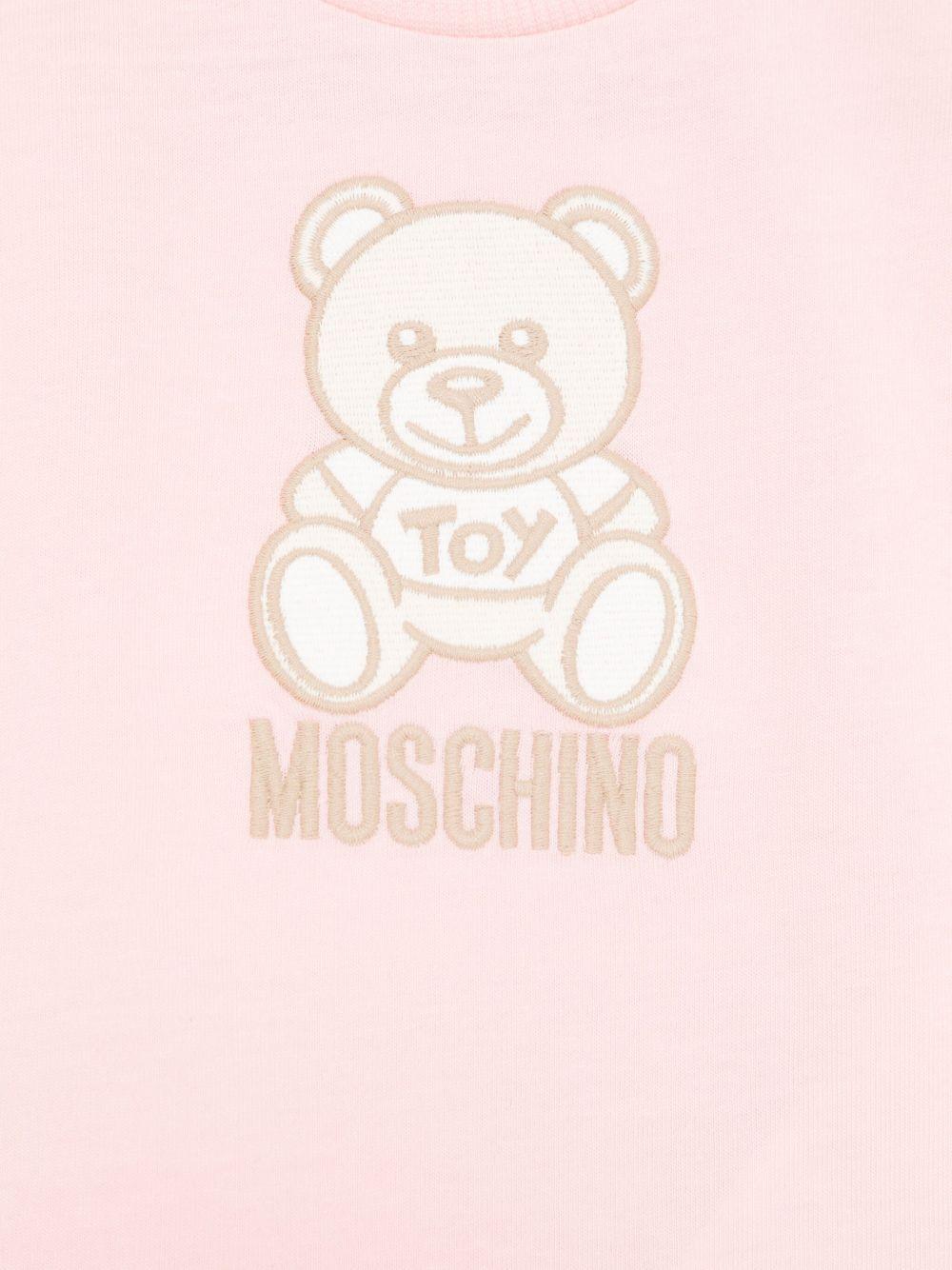 T-shirt Teddy Bear per neonata Moschino Kids rosa con ricamo frontale MPM047LAA23 50209 MOSCHINO KIDS 