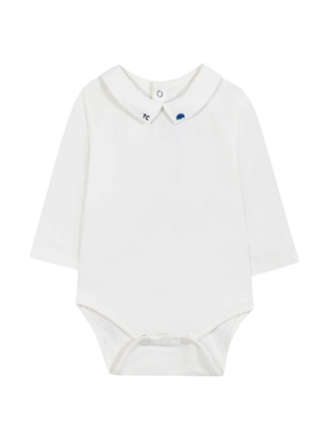 Tartine Et Chocolate white baby romper with embroidered detail on the collar