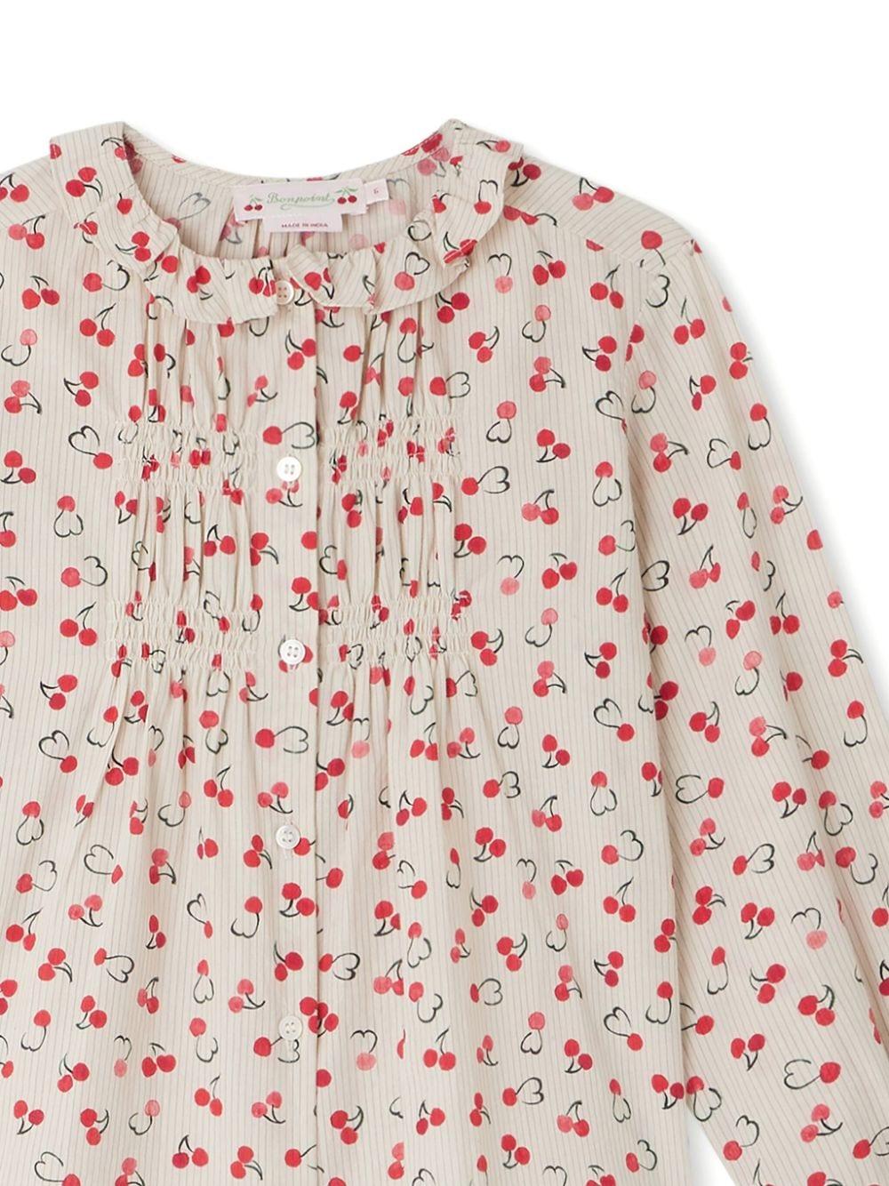 Blusa per bambina Bonpoint Gentile beige con stampa ciliegie W04GBLW00015 627 BONPOINT 