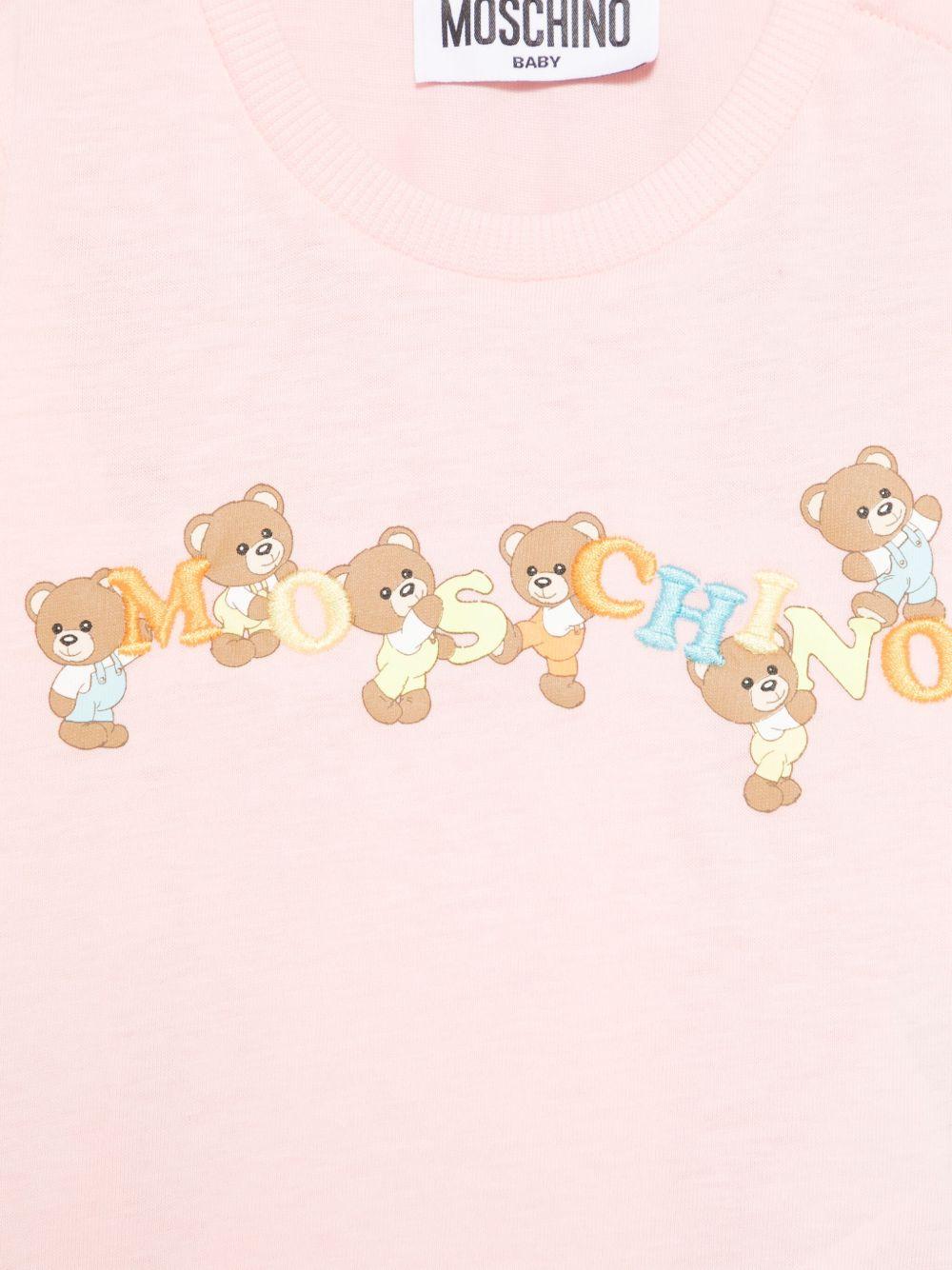 T-shirt per neonata Moschino Kids rosa con logo Teddy Bear ricamato MUM047LAA02 50209 MOSCHINO KIDS 