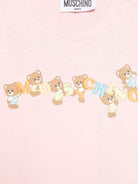 T-shirt per neonata Moschino Kids rosa con logo Teddy Bear ricamato MUM047LAA02 50209 MOSCHINO KIDS 